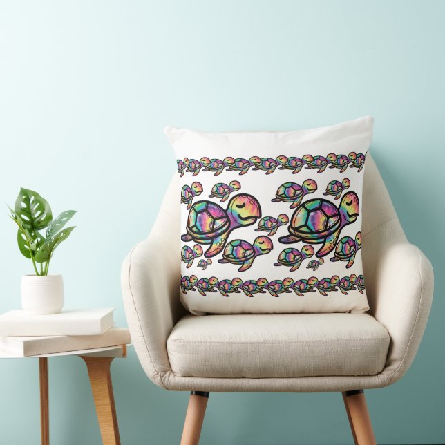 Levendige Tie Dye Zeeschildpad Kussen (Stoel)
