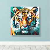 Levendige Tijger: Abstracte Kracht Canvas Afdruk (Insitu (Houten vloer))