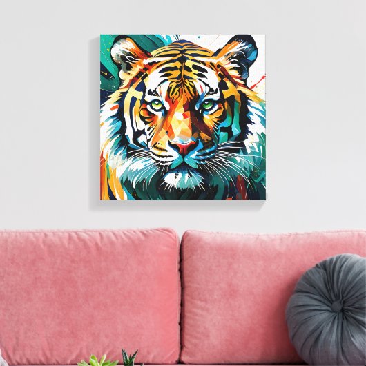 Levendige Tijger: Abstracte Kracht Canvas Afdruk (Insitu (Woonkamer))