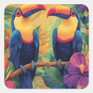 Levendige Toscaanse Schilderij Tropische Vogels in Vierkante Sticker