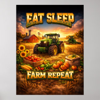 Levendige Tractor Boerderij Grafiek Poster