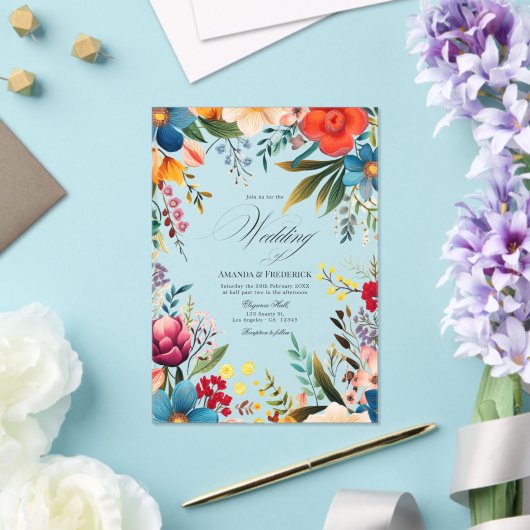 Levendige transparante Mexicaanse Fiesta bloemen b Acryl Uitnodigingen (Insitu (Huwelijk))