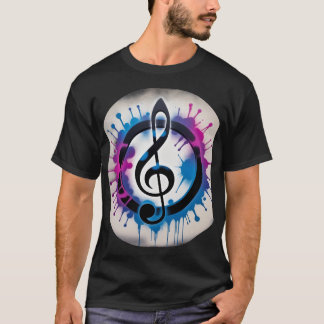 Levendige Treble Clef met Ink Spletters T-shirt