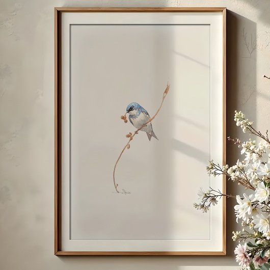 Levendige Tree Swallow Waterverf kunst met bessen Poster