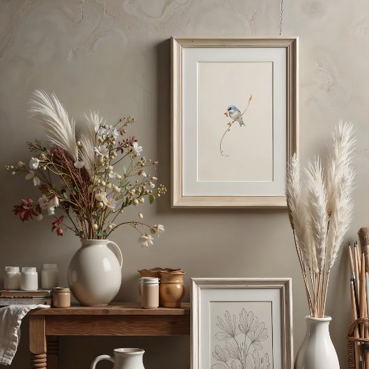 Levendige Tree Swallow Waterverf kunst met bessen Poster