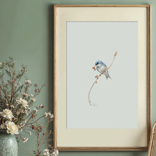 Levendige Tree Swallow Waterverf kunst met bessen Poster