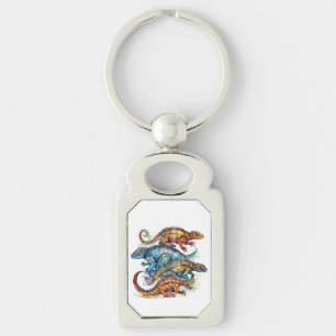 Levendige Tribal Lizard Totem Sleutelhanger