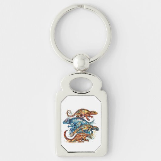 Levendige Tribal Lizard Totem Sleutelhanger (Voorkant)