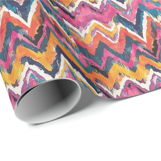 Levendige Tribal Print met Bold Zigzags, Stripes Cadeaupapier (Rol Hoek)