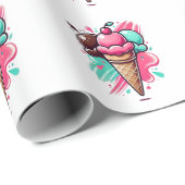 Levendige Triple Scoop Ice Cream Art - Leuk Desser Cadeaupapier (Rol Hoek)