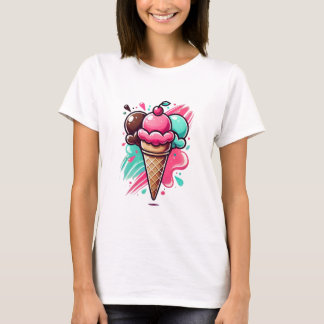 Levendige Triple Scoop Ice Cream Art - Leuk Desser T-shirt