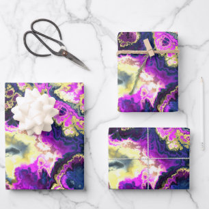 Levendige Trippy Boho Hippie Fractal Marble Art Inpakpapier Vel