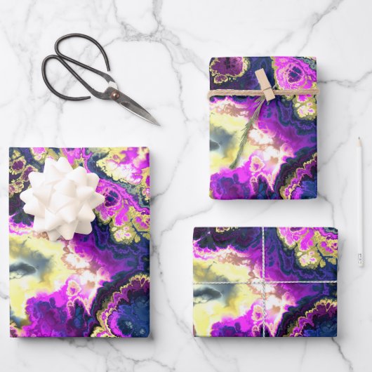 Levendige Trippy Boho Hippie Fractal Marble Art Inpakpapier Vel (Voorkant)
