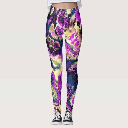 Levendige Trippy Boho Hippie Fractal Marmer Kunst Leggings (Voorkant)