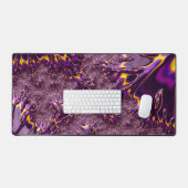 Levendige Trippy Paarse Gele Groovy Fractale Kunst Bureaumat (Keyboard & Muis)