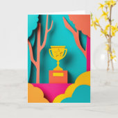 Levendige Trofee Viering Kaart (Gele Bloem)