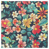 Levendige Tropical Bloom Explosion op Midnight Stof (Close Up)