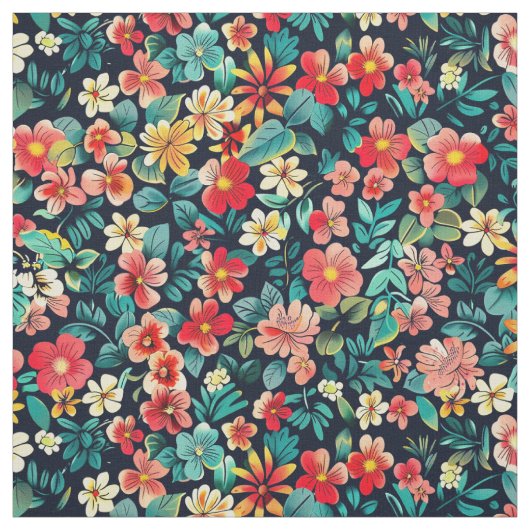Levendige Tropical Bloom Explosion op Midnight Stof (Swatch)
