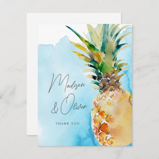 Levendige tropische ananas Waterverf bruiloft Bedankkaart (Voorkant / Achterkant)