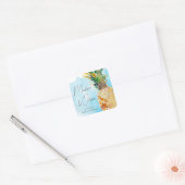 Levendige tropische ananas Waterverf bruiloft Vierkante Sticker (Envelop)