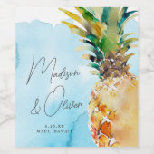 Levendige tropische ananas Waterverf bruiloft Wijn Etiket (Enkel label)