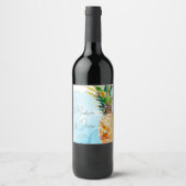 Levendige tropische ananas Waterverf bruiloft Wijn Etiket (Voorkant)