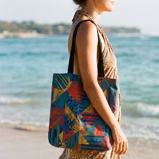 Levendige Tropische Bauhaus Geometrische Bladprint Tote Bag