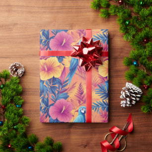 Levendige tropische bladeren en papegaaien zomerpa cadeaupapier