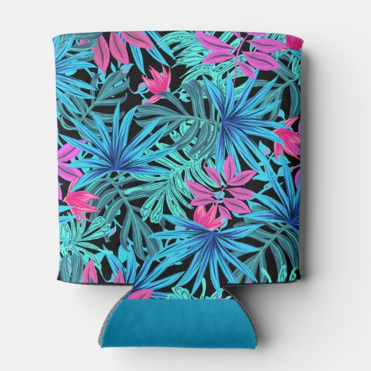 Levendige tropische bladeren patroon Koelbox Blikjeskoeler (Achterkant)