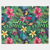 Levendige tropische bloem met papegaaien ontwerp fleece deken (Voorkant (Horizontaal))