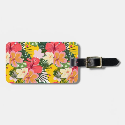 Levendige  tropische bloemen bagagelabel (Voorkant horizontaal)