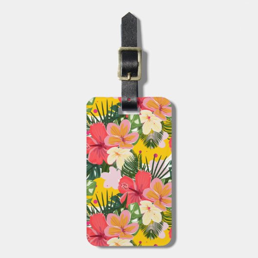 Levendige  tropische bloemen bagagelabel (Voorkant verticaal)