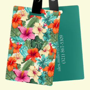 Levendige  tropische bloemen bagagelabel