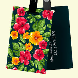 Levendige  tropische bloemen bagagelabel