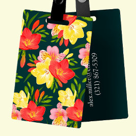 Levendige  tropische bloemen bagagelabel