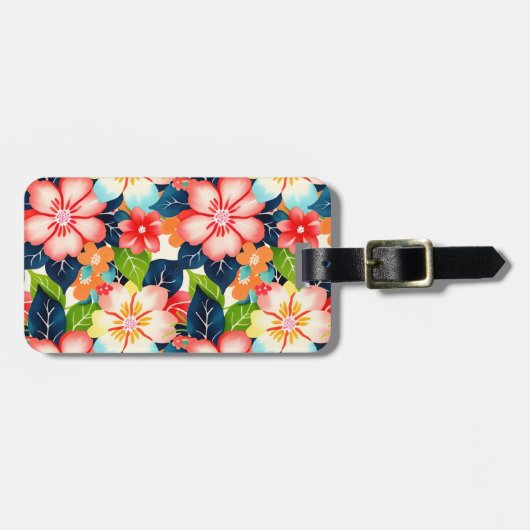 Levendige  tropische bloemen bagagelabel (Voorkant horizontaal)