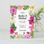 Levendige Tropische Bloemen Bruiloft Kaart (Staand voorkant)