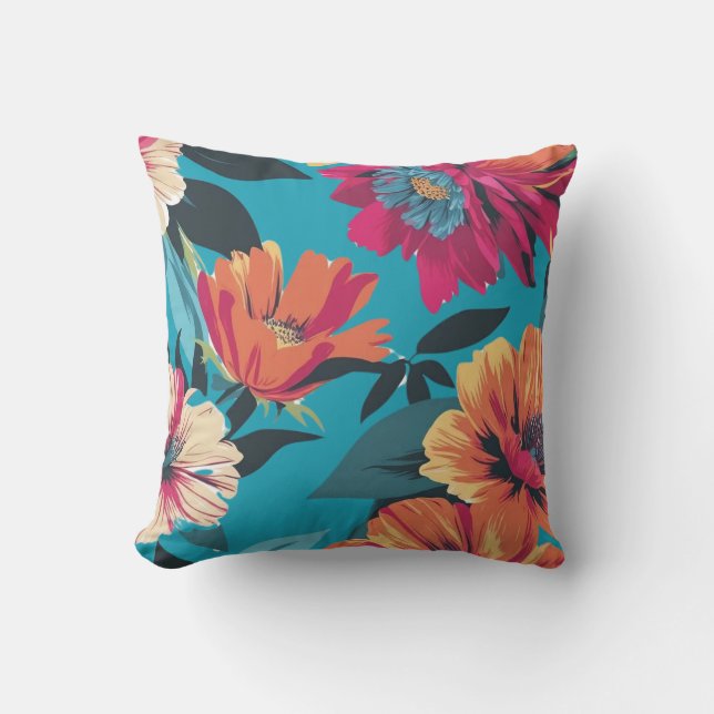 Levendige tropische bloemen buitenkussen (Voorkant)