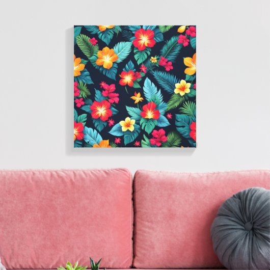 Levendige tropische bloemen en bladeren canvas afdruk (Insitu (Woonkamer))