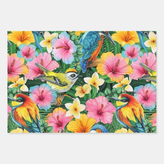 Levendige tropische bloemen en vogels inpakpapier vel (Voorkant)