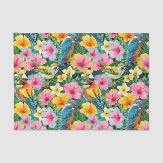 Levendige tropische bloemen en vogels tissuepapier (Voorkant)