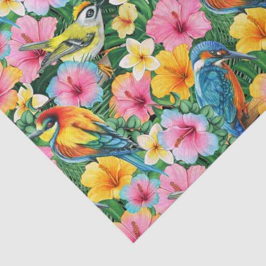 Levendige tropische bloemen en vogels tissuepapier (Detail)