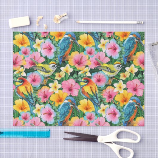 Levendige tropische bloemen en vogels tissuepapier (Craft)