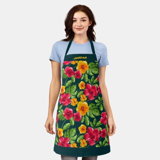 Levendige  tropische bloemen schort (Gedragen)