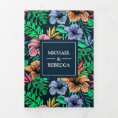 Levendige Tropische Bloemen Tuin Foto bruiloft Drieluik Uitnodiging (Cover)