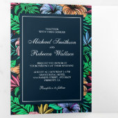 Levendige Tropische Bloemen Tuin Foto bruiloft Drieluik Uitnodiging (Binnenzijde eerst)