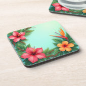 Levendige tropische bloemenverrukking bier onderzetter (Linkerzijde)