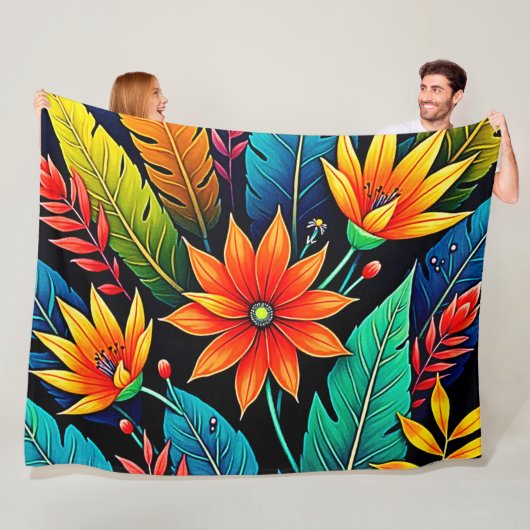 Levendige Tropische Bloemkunst Fleece Deken (In situ)