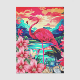 Levendige Tropische Bloemrijke Roze Flamingo Decou Tissuepapier