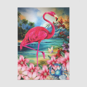 Levendige Tropische Bloemrijke Roze Flamingo Decou Tissuepapier